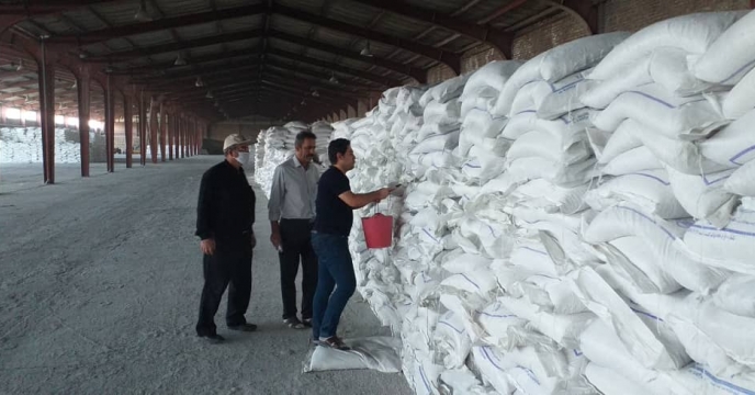 نمونه برداری از کودهای سوپرفسفات تریپل گرانوله کیسه در انبار سی هزار تنی کود شرکت خدمات حمایتی کشاورزی استان آذربایجان شرقی