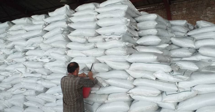نمونه برداری از کودهای شیمیایی سولفات پتاسیم در انبار سازمانی شرکت خدمات حمایتی کشاورزی استان آذربایجان شرقی