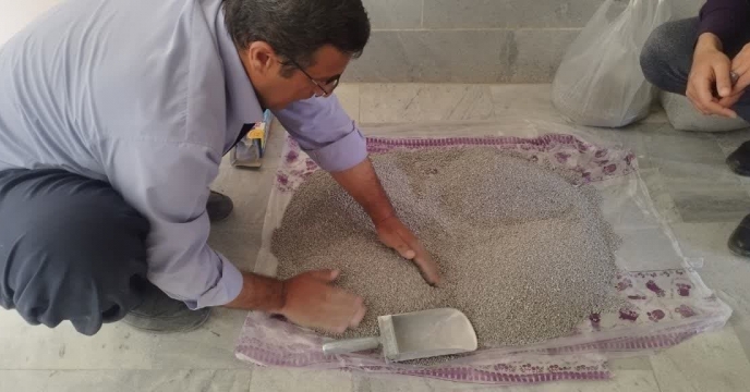 نمونه گیری از یک پارت کود سوپرفسفات ساده در انبار استان کردستان شهرستان قروه