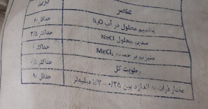 مناقصه خرید مقدار 20 هزار تن کلرورپتاسیم گرانوله از تولیدکنندگان داخلی برگزار گردید
